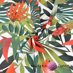Cotton Green-red palm leaves on a white background