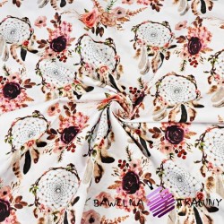 Cotton dream catcher dirty pink with flowers on a white background - 220cm