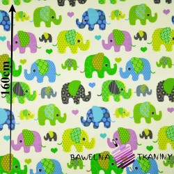 Słonie indyjskie zielono niebieskie na ecru tle