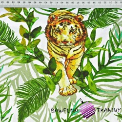 Cotton Tigers with palm leaves on a white background