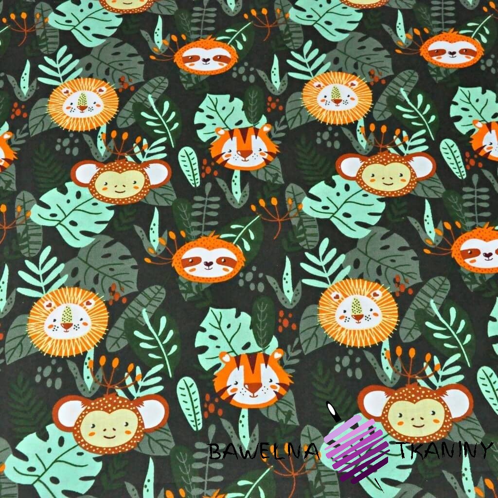 Cotton animals in the jungle on a dark green background