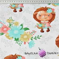 Cotton Hedgehogs girls with flowers on a white background