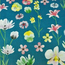 Cotton spring flowers on emerald background