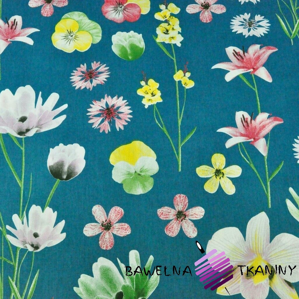 Cotton spring flowers on emerald background