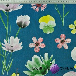 Cotton spring flowers on emerald background