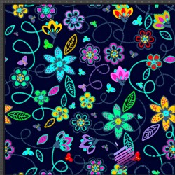 Cotton Jersey knit digital printing of neon flowers on navy background