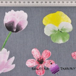 Cotton spring flowers on gray background