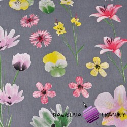 Cotton spring flowers on gray background