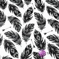 Cotton aztec black feathers on a white background