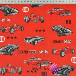 Cotton grand prix cars on a red background