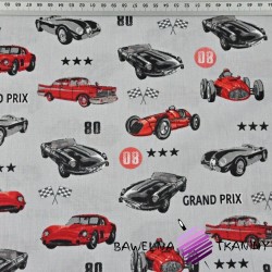 Cotton grand prix cars on a gray background