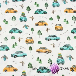 Cotton new beetle turquoise - orange cars on a white background