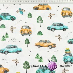 Cotton new beetle turquoise - orange cars on a white background