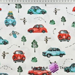 Cotton new beetle turquoise - red cars on a white background