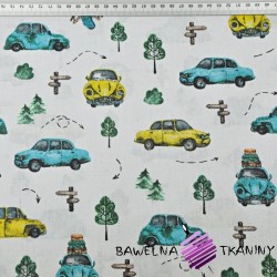Cotton new beetle turquoise - yellow cars on a gray background