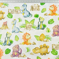 Cotton dinosaurs green - orange on a white background