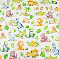 Cotton dinosaurs green - orange on a white background