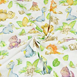 Cotton dinosaurs green - orange on a white background