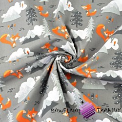 liski pomarańczowe w górach na szarym tle