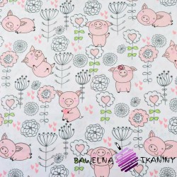 Cotton pink pigs with flowers on a white background