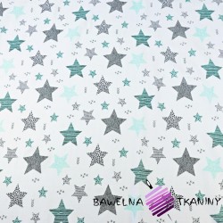 Muslin cotton - Patterned mint stars on the white background