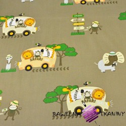 Cotton animals Safari bus on khaki background