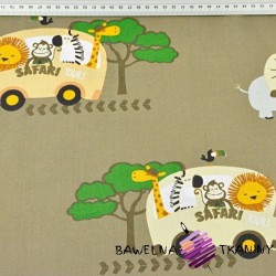 Cotton animals Safari bus on khaki background