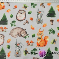 Cotton green&orange animals in forest on light gray background