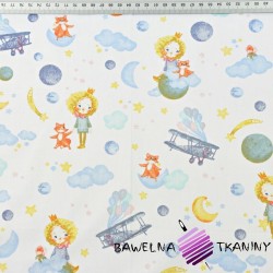 Cotton princesses with foxes on clouds on a white background