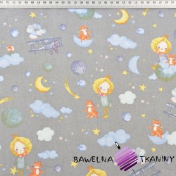 Cotton princesses with foxes on clouds on a gray background