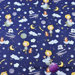 Cotton princesses with foxes on clouds on a navy background