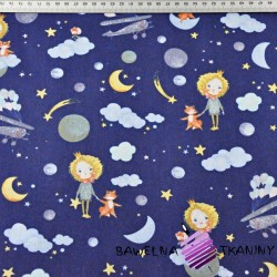 Cotton princesses with foxes on clouds on a navy background