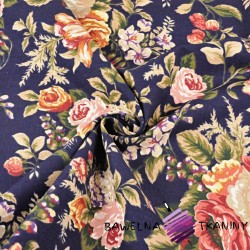 Cotton curtain fabric roses on a navy background