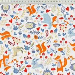 Cotton blue elks with colorful animals on a meadow on a white background