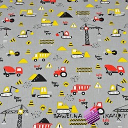 Cotton Yellow-red construction vehicles on a gray background
