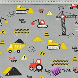 Cotton Yellow-red construction vehicles on a gray background
