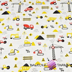 Cotton Yellow-red construction vehicles on a white background