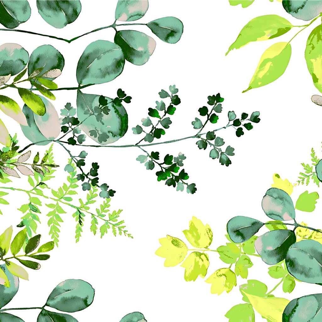 Cotton green eucalyptus leaves on a white background - 220 cm