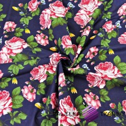 Cotton flowers pink roses on a navy blue background - 220cm