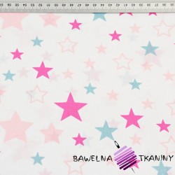 Cotton pink and blue stars on white background