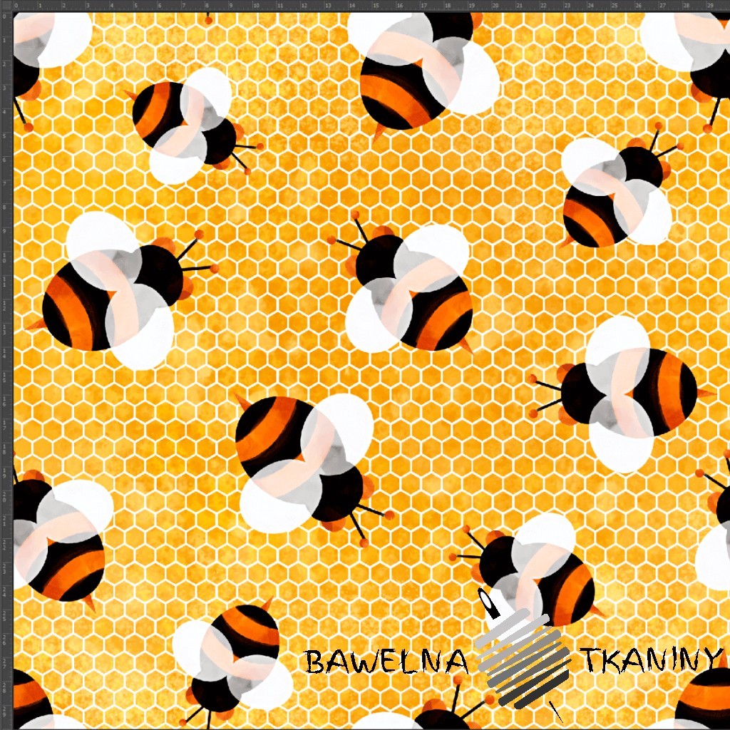 Cotton Jersey knit digital printing of bees on a honeycomb