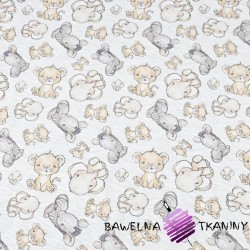 Cotton Zebras, lion cubs and elephants on a white and gray background