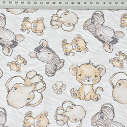 Cotton Zebras, lion cubs and elephants on a white and gray background