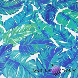 Cotton Tropical blue-green leaves on a white background - 220cm