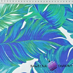 Cotton Tropical blue-green leaves on a white background - 220cm