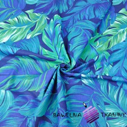 Cotton Tropical blue-green leaves on a navy background - 220cm