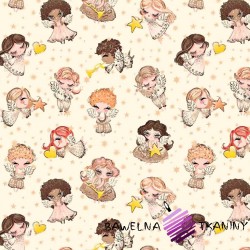 cotton shiny gold Angels on beige background