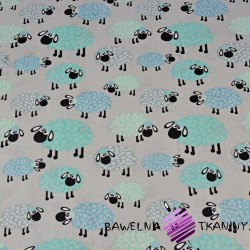 Cotton blue & mint sheep in dots on gray background