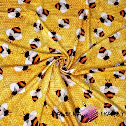 Cotton Jersey knit digital printing of bees on a honeycomb