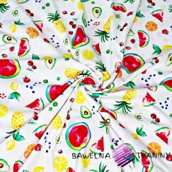 Cotton Jersey knit digital printing of colourful fruit on white background